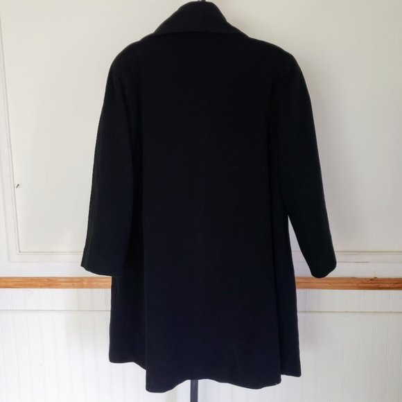 Karen Womens Wool Coat One Size Black Open Front Pockets Lined Winter Warm Vtg - Picture 4 of 10